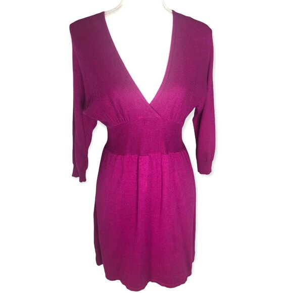 Express V-neck 3/4 Sleeve Purple Mini Sweater Dress - Picture 1 of 6